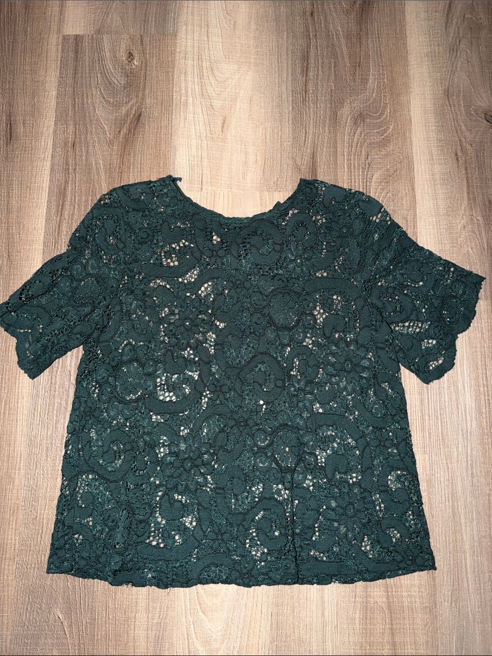 💚 Nanette Lepore Dark Green Floral Lace Short Sleeve Top w Bow Small 💚